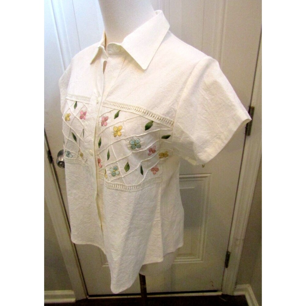 Landy Mexican Shirt Vintage Embroidered Floral Button Front Blouse 100% Cotton S - Picture 4 of 7